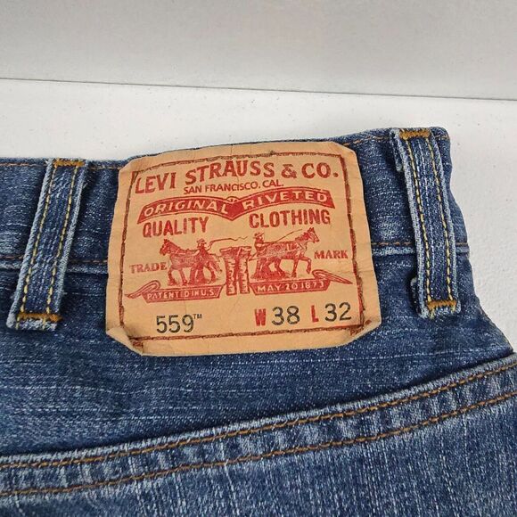 Levi's 559 Relaxed Straight Jeans Mens‎ 38x32 Blue Denim Made in Mexico 4566 - Picture 5 of 11